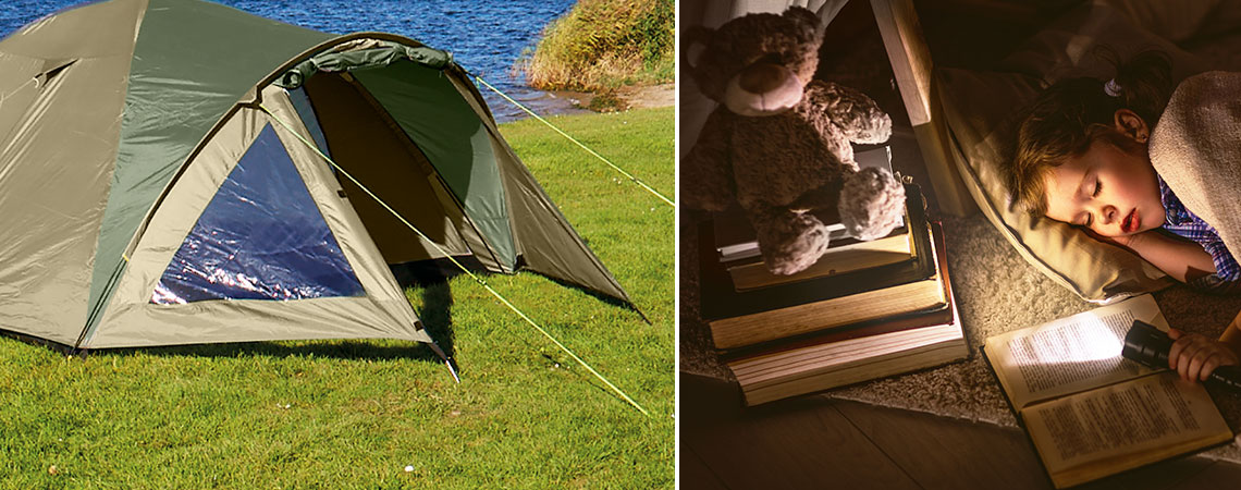 Tente et enfant dormant dans une tente