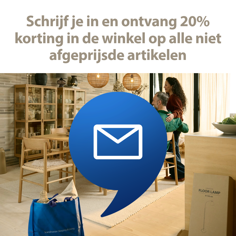 Schrijf je in voor onze nieuwsbrief en ontvang 20% korting in de winkel op alle niet afgeprijsde artikelen