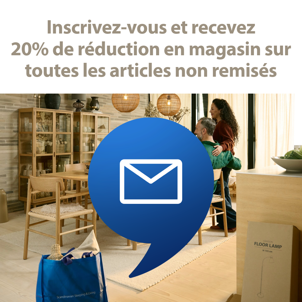 Inscrivez-vous à la newsletter et recevez 20% de réduction en magasin sur toutes les articles non remisés