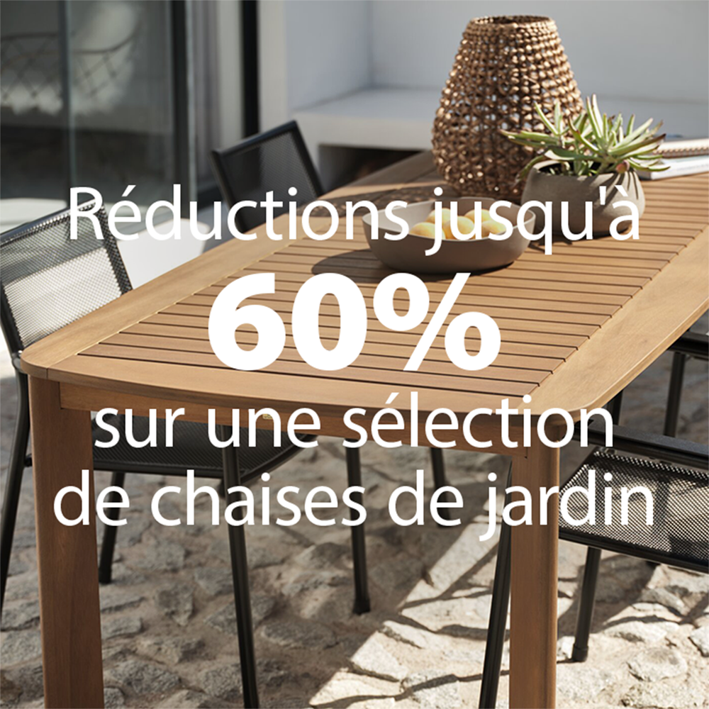 Réductions jusqu'à 60% sur une sélection de chaises de jardin Réductions jusqu'à 60% sur une sélection de chaises de jardin