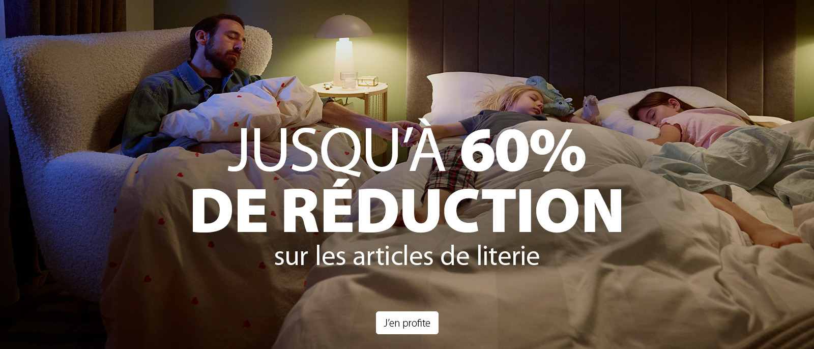 Jusqu'à 60 % de réduction sur les articles de literie Jusqu'à 60 % de réduction sur les articles de literie