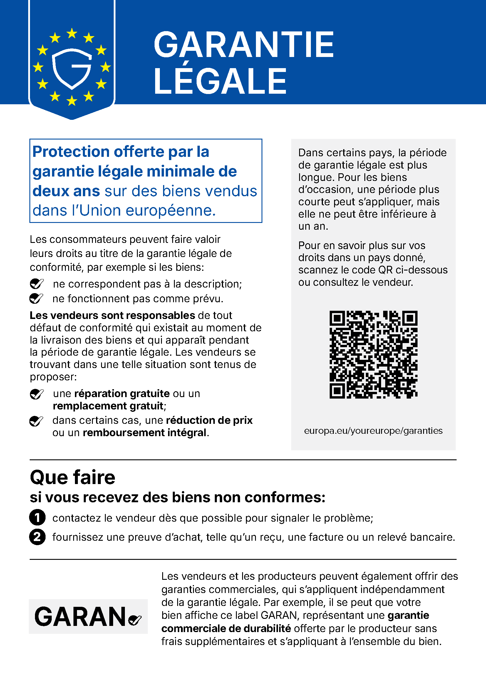 Que faire si vous recevez des biens non conformes: contactez le vendeur dès que possible pour signaler le problème