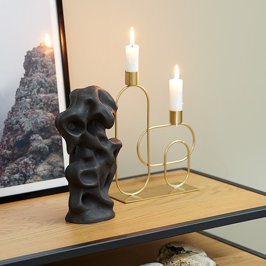 STEN ornament en ERVIN kandelaar Kandelaar in goud look en zwart ornament