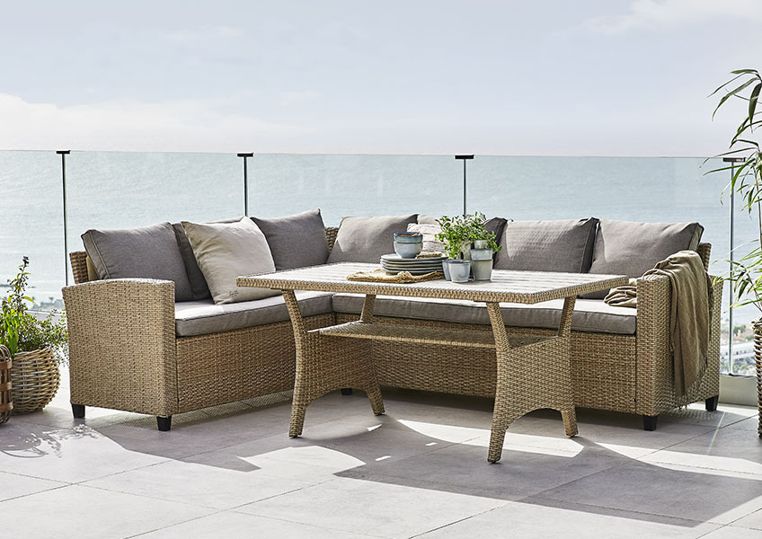 ULLEHUSE loungeset van rotan loungeset in de tuin met hoekbank van rotan