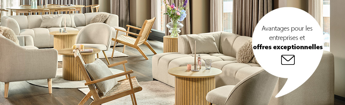 Inscrivez-vous ici à la newsletter B2B Lobby/salon avec un canapé ALLESE, un fauteuil THORUP et un fauteuil VADEHAVET
